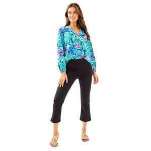 Lilly Pulitzer Womens Ocean Cay High Rise Crop Pants Black Small 4 NWT